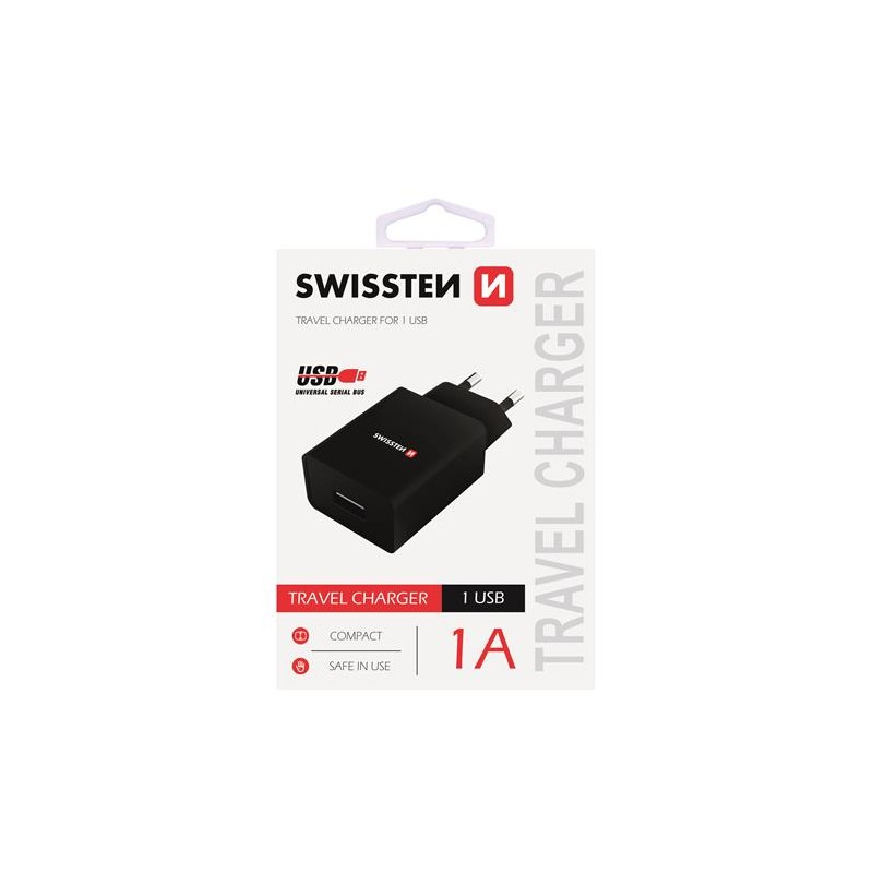 Swissten rechargeable adapter SMART IC 1x USB 1A POWER black