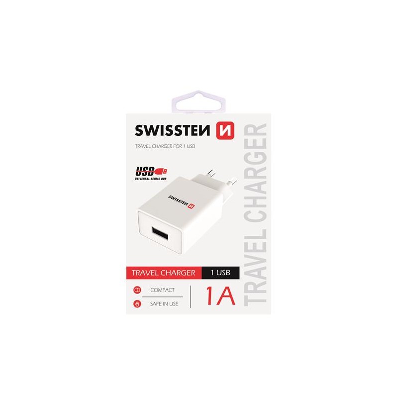 Swissten dobíjecí  adapter Smart IC 1x USB 1A POWER BÍLÝ