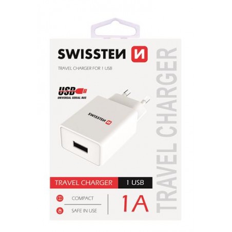 Swissten dobíjecí  adapter Smart IC 1x USB 1A POWER BÍLÝ