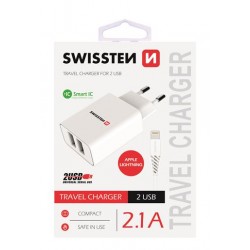 Swissten dobíjecí adaptér IC 2x USB 2,1A POWER+DATOVÝ KABEL USB / LIGHTNING