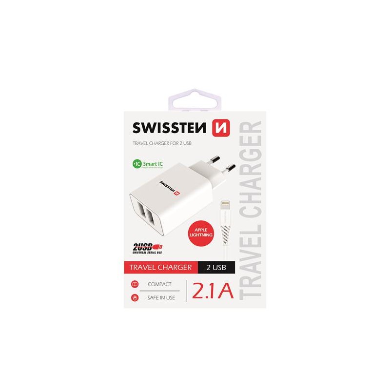 Swissten dobíjecí adaptér IC 2x USB 2,1A POWER+DATOVÝ KABEL USB / LIGHTNING