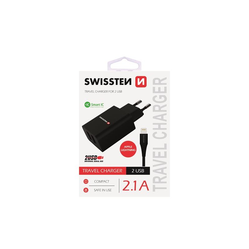 Swissten rechargeable adapter SMART IC 2x USB 2.1A POWER+Data cable USB / LIGHTNING