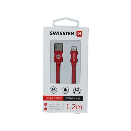 DATOVÝ KABEL SWISSTEN TEXTILE USB / LIGHTNING 1,2 M ČERVENÝ